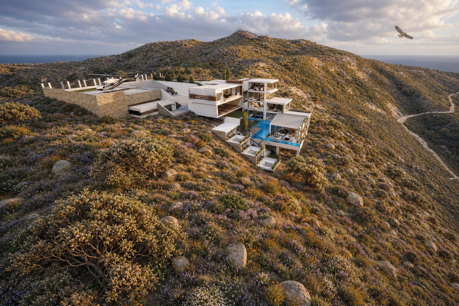 Concept rendering of a private estate with a circular driveway on Sontag Point