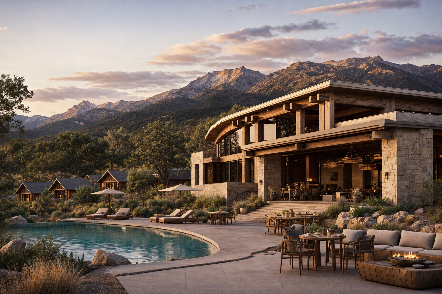 Placeholder rendering of a grand destination resort on the Kings Canyon property