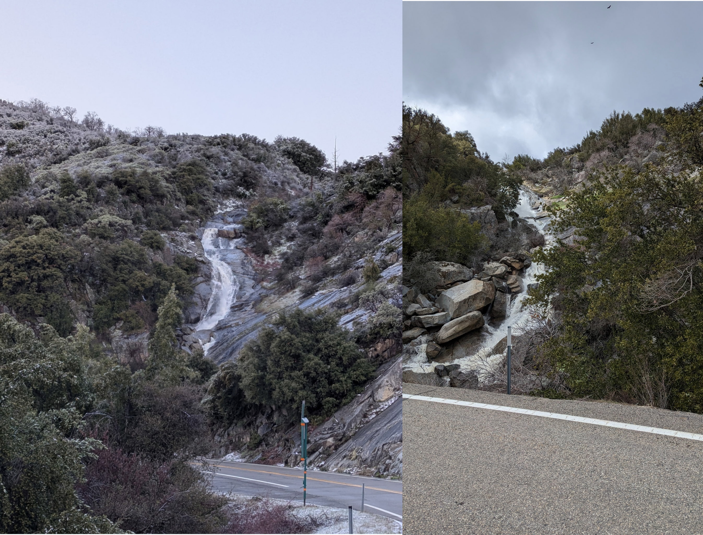 Seasonal waterfall on the property, visible from Highway 180